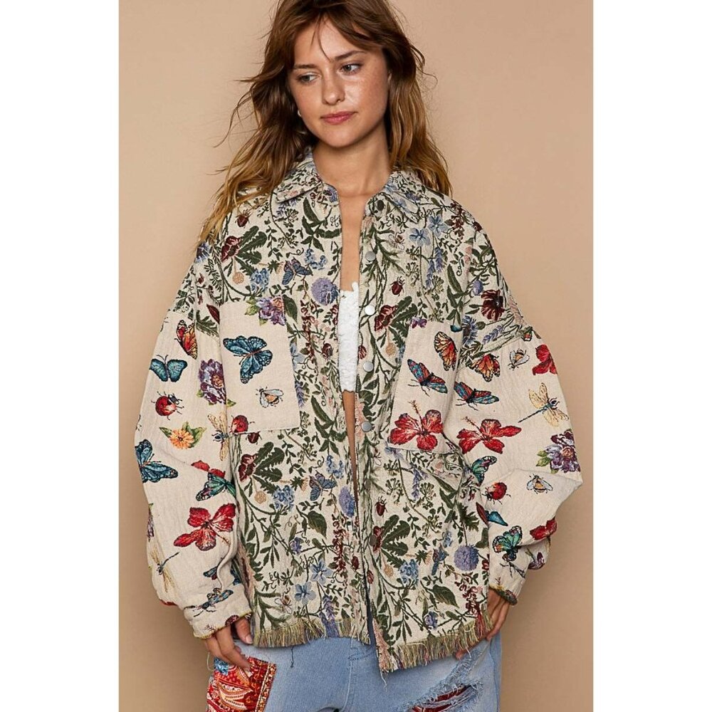 POL Clothing Jacquard Butterfly Jacket Multi